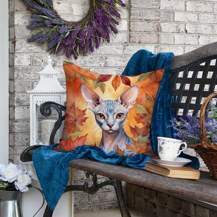 Sphynx Cat in Fall Leaves Throw Pillow