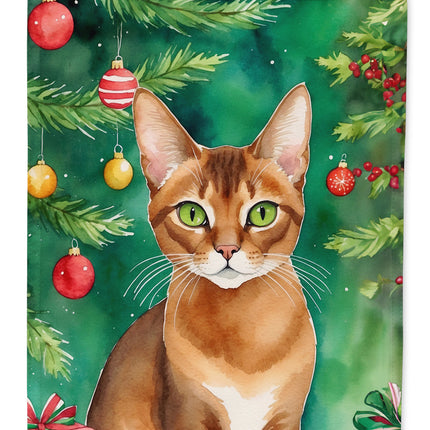 Abyssinian Cat by the Christmas Tree Garden Flag