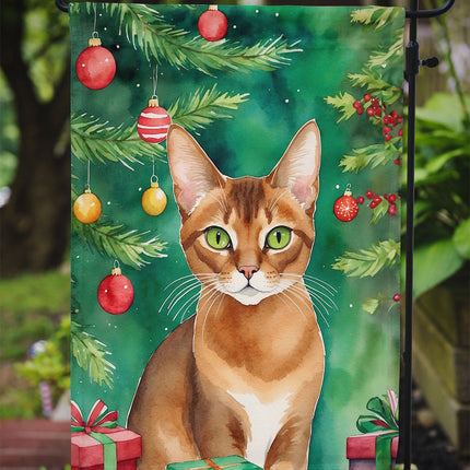 Abyssinian Cat by the Christmas Tree Garden Flag