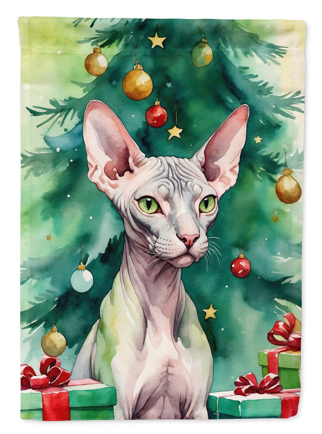 Donskoy Don Sphynx Cat by the Christmas Tree Garden Flag