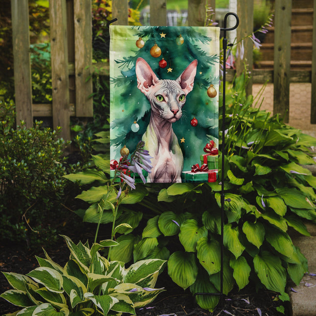 Donskoy Don Sphynx Cat by the Christmas Tree Garden Flag