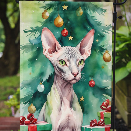 Donskoy Don Sphynx Cat by the Christmas Tree Garden Flag