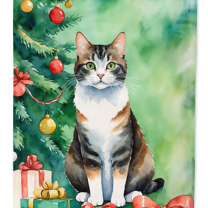 Manx Cat by the Christmas Tree House Flag