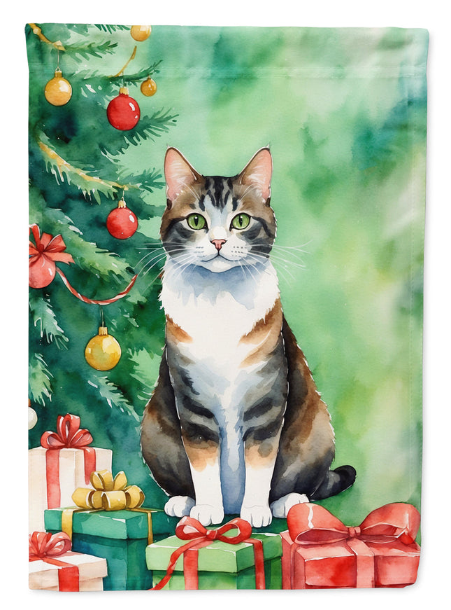 Manx Cat by the Christmas Tree Garden Flag