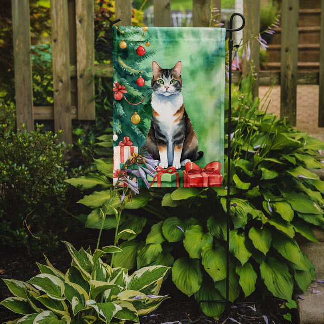 Manx Cat by the Christmas Tree Garden Flag