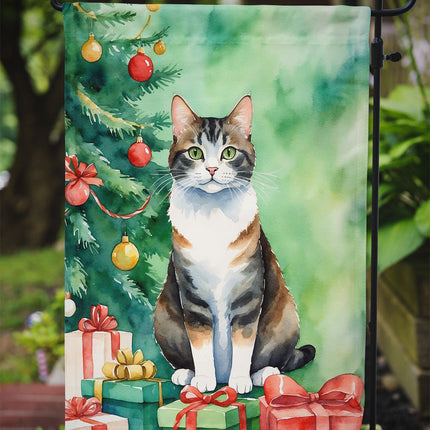 Manx Cat by the Christmas Tree Garden Flag