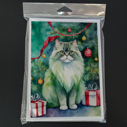 Persian Cat by the Christmas Tree Greeting Cards Pack of 8