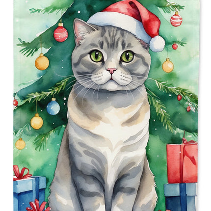 Scottish Fold Cat by the Christmas Tree Garden Flag
