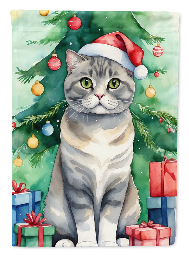 Scottish Fold Cat by the Christmas Tree Garden Flag
