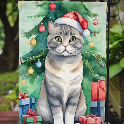 Scottish Fold Cat by the Christmas Tree Garden Flag