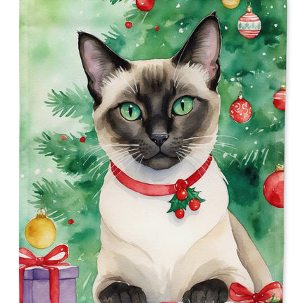 Siamese Cat by the Christmas Tree House Flag