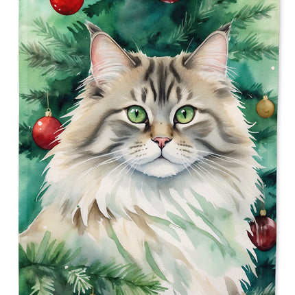 Siberian Cat by the Christmas Tree House Flag