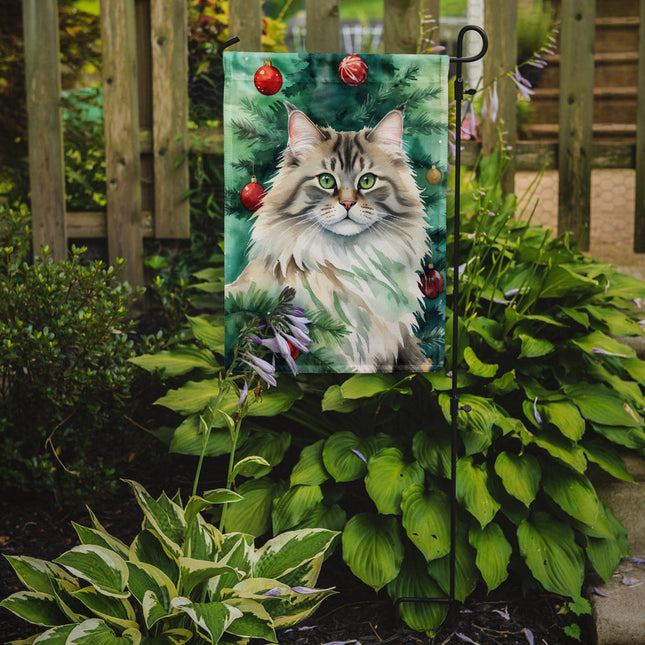 Siberian Cat by the Christmas Tree Garden Flag