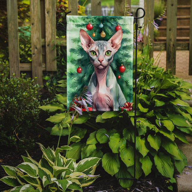 Sphynx Cat by the Christmas Tree Garden Flag