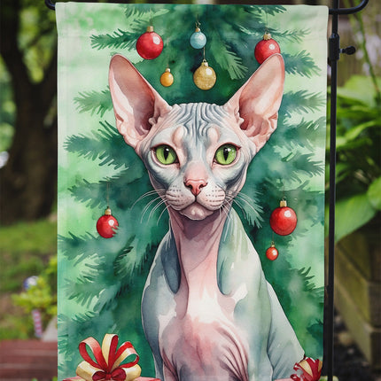 Sphynx Cat by the Christmas Tree Garden Flag