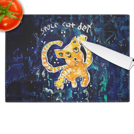 Space Cat Det Cat Glass Cutting Board
