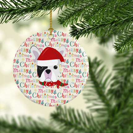 French Bulldog Merry Christmas Ceramic Ornament