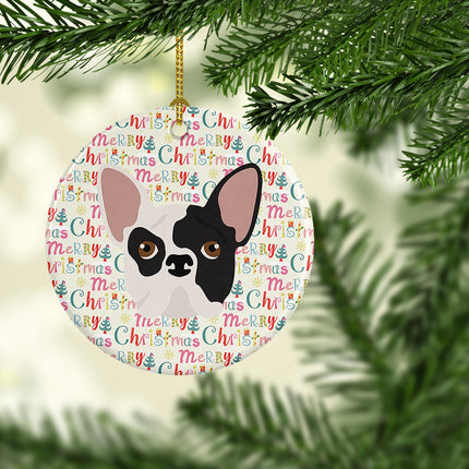 French Bulldog Merry Christmas Ceramic Ornament
