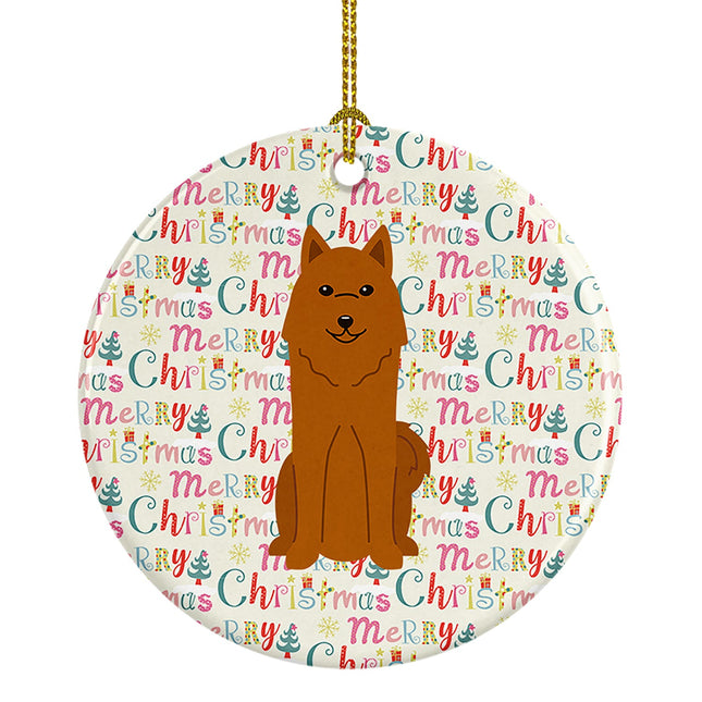 Merry Christmas Karelian Bear Dog Ceramic Ornament