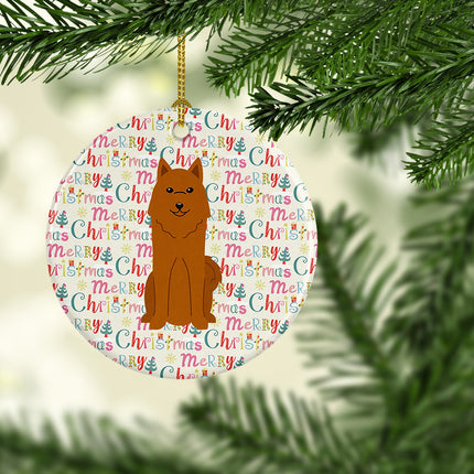 Merry Christmas Karelian Bear Dog Ceramic Ornament