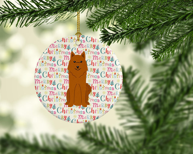 Merry Christmas Karelian Bear Dog Ceramic Ornament