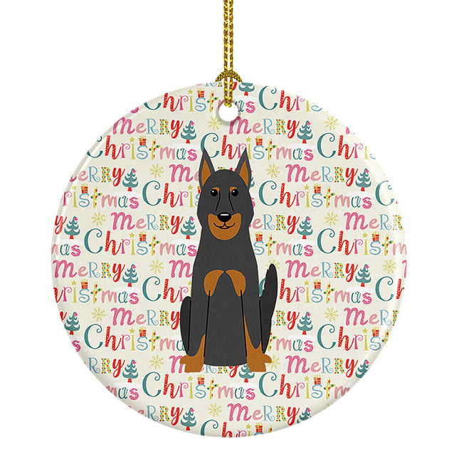 Merry Christmas Beauce Shepherd Dog Ceramic Ornament