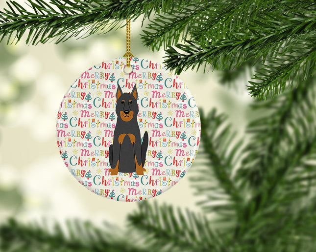 Merry Christmas Beauce Shepherd Dog Ceramic Ornament