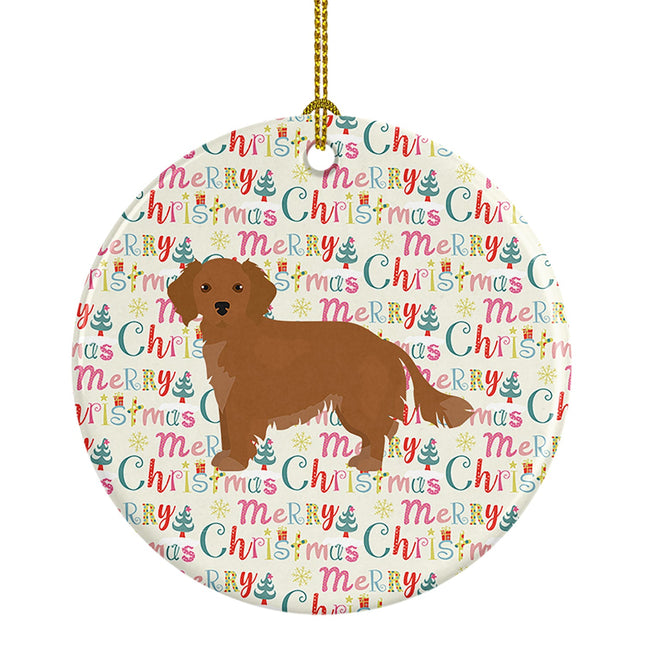 Small Greek Domestic Dog Merry Christmas Ceramic Ornament