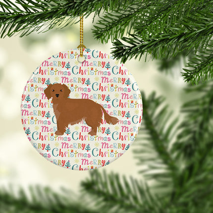 Small Greek Domestic Dog Merry Christmas Ceramic Ornament