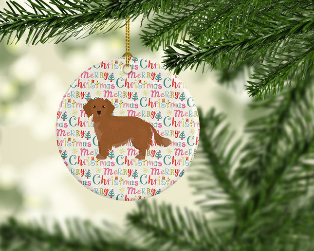 Small Greek Domestic Dog Merry Christmas Ceramic Ornament