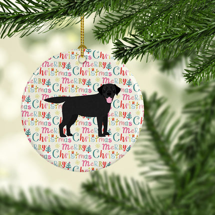 Black Labrador Retriever  Merry Christmas Ceramic Ornament