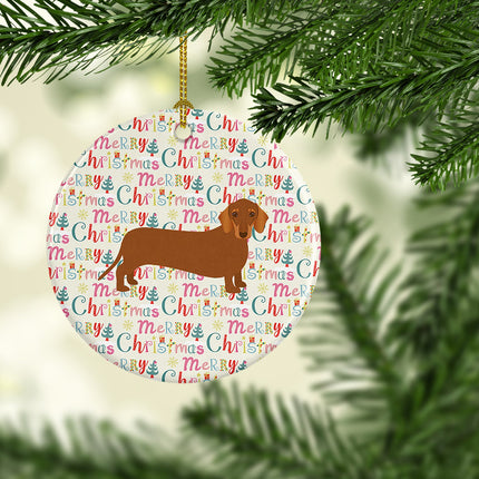 Dachshund Merry Christmas Ceramic Ornament