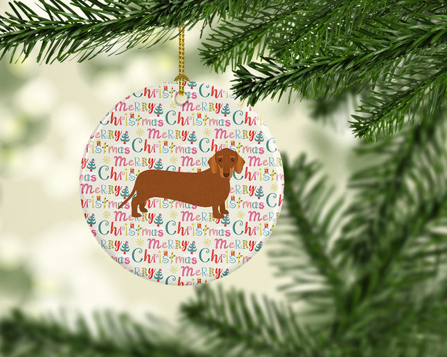 Dachshund Merry Christmas Ceramic Ornament