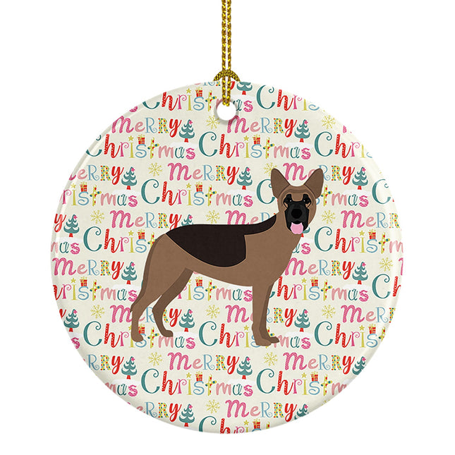 German Shepherd Merry Christmas Ceramic Ornament