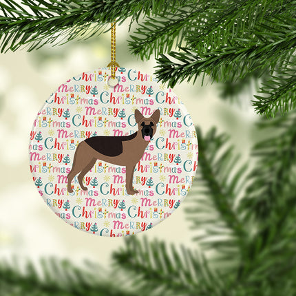 German Shepherd Merry Christmas Ceramic Ornament