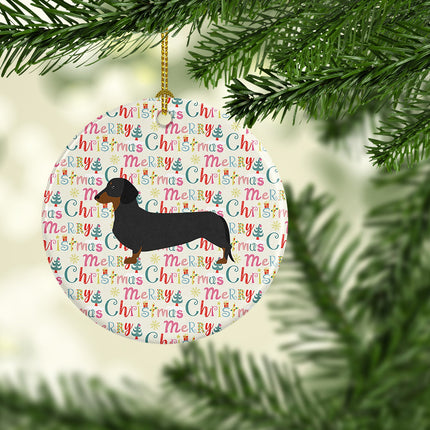 Dachshund Merry Christmas Ceramic Ornament