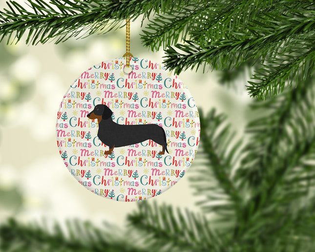 Dachshund Merry Christmas Ceramic Ornament