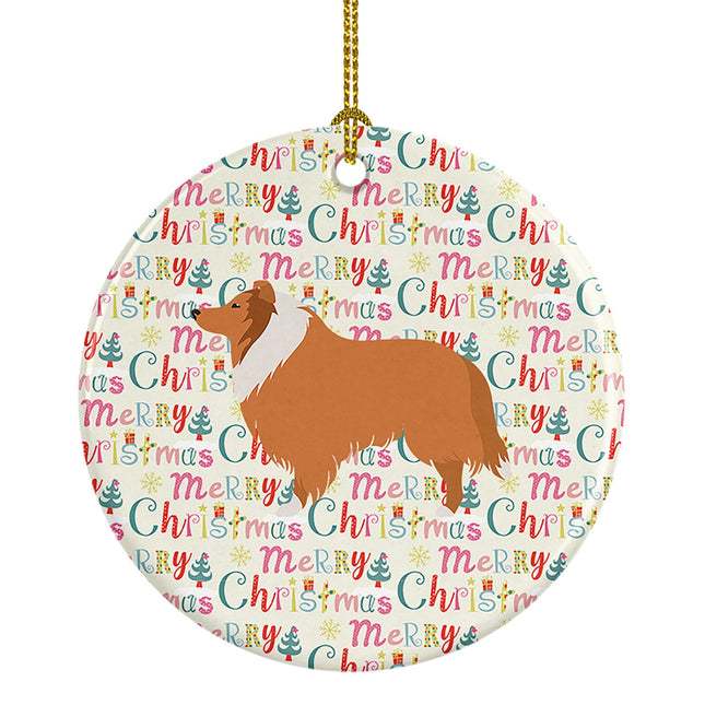 Collie Dog Merry Christmas Ceramic Ornament