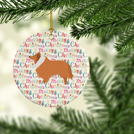 Collie Dog Merry Christmas Ceramic Ornament