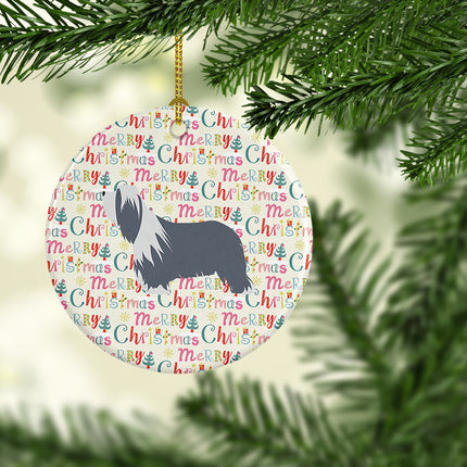 Bearded Collie Dog Merry Christmas Ceramic Ornament