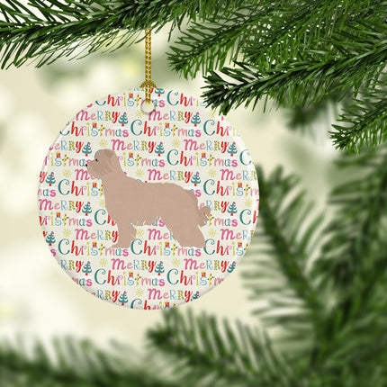 Pyrenean Shepherd Dog Merry Christmas Ceramic Ornament