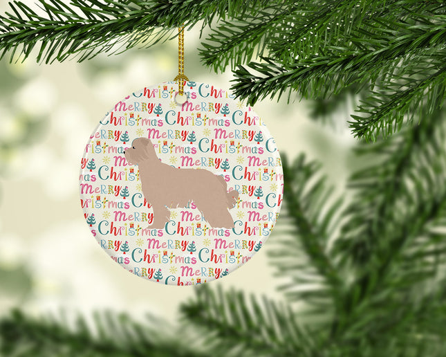 Pyrenean Shepherd Dog Merry Christmas Ceramic Ornament