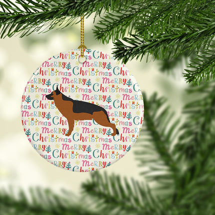 German Shepherd Merry Christmas Ceramic Ornament