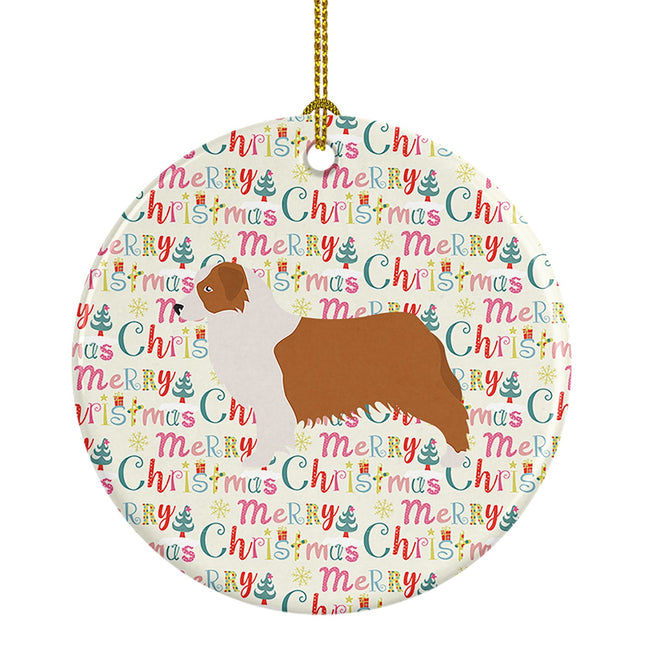 Australian Shepherd Dog Merry Christmas Ceramic Ornament