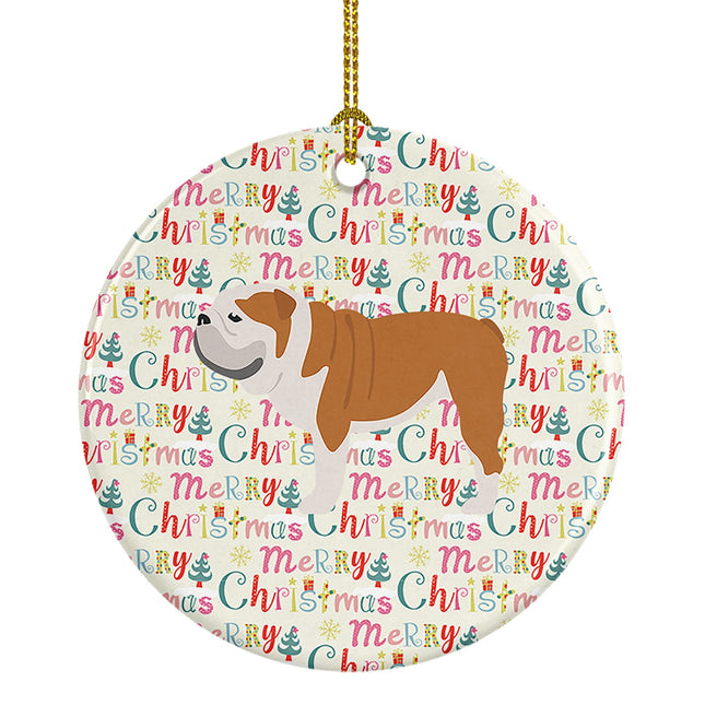 English Bulldog Merry Christmas Ceramic Ornament