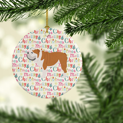 English Bulldog Merry Christmas Ceramic Ornament