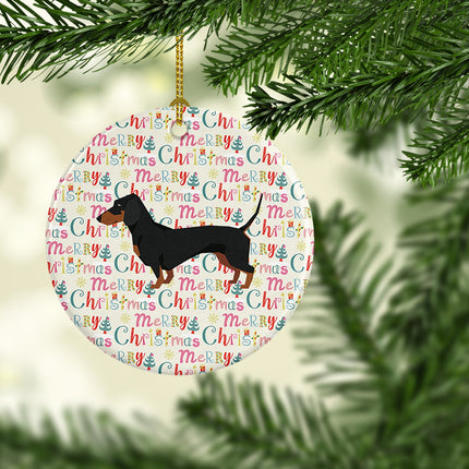 Dachshund Merry Christmas Ceramic Ornament