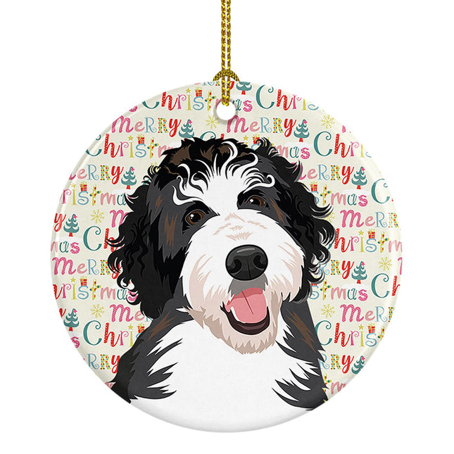Doodle Silver and White #1 Christmas Ceramic Ornament