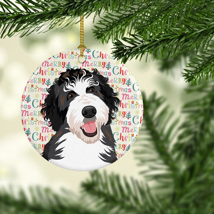 Doodle Silver and White #1 Christmas Ceramic Ornament