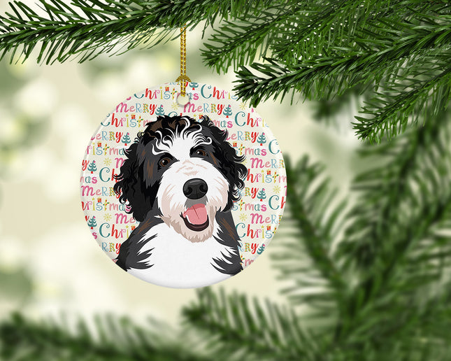 Doodle Silver and White #1 Christmas Ceramic Ornament